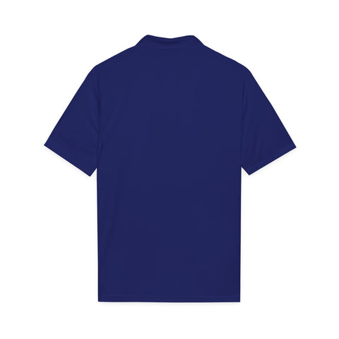 Men's White Performance Polo with Blue 'Blue Ridge' Circular Logo