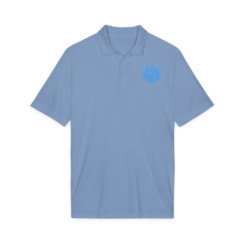 Men's White Performance Polo with Blue 'Blue Ridge' Circular Logo