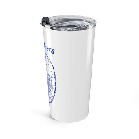 Bookmatters 20oz Travel Tumbler — Blue Illustrated Cozy Bookshop Design