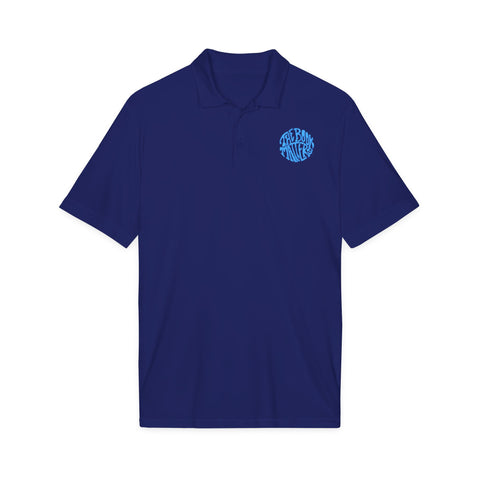 Men's White Performance Polo with Blue 'Blue Ridge' Circular Logo
