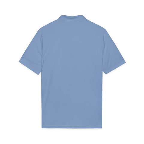 Men's White Performance Polo with Blue 'Blue Ridge' Circular Logo