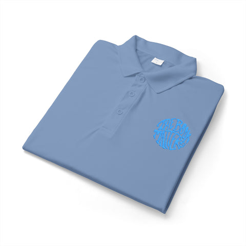 Men's White Performance Polo with Blue 'Blue Ridge' Circular Logo